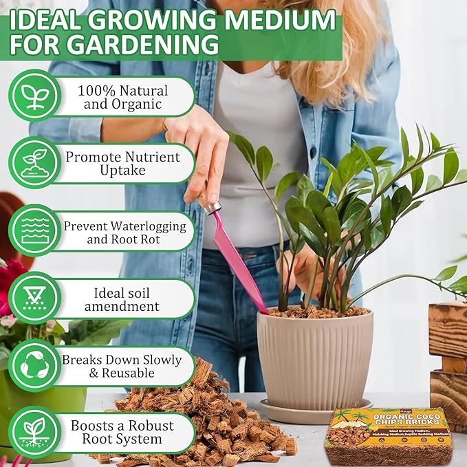 Legigo 6 Pack Coco Coir Chips for Plants- 6.6 LB 100% Organic Coconut Chips Brick Potting Mix with Low EC & PH Balance, Coconut Husk Substrate Coco Husk Mulch for Garden, Planting, Orchid and Soil Mix