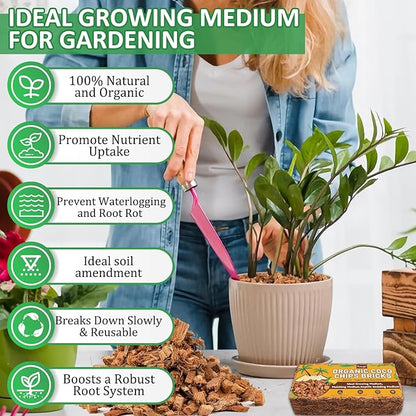 Legigo 6 Pack Coco Coir Chips for Plants- 6.6 LB 100% Organic Coconut Chips Brick Potting Mix with Low EC & PH Balance, Coconut Husk Substrate Coco Husk Mulch for Garden, Planting, Orchid and Soil Mix