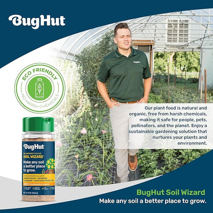 BugHut Soil Wizard Organic Soil Amendment – All Purpose Plant Food for Houseplants, Vegetables, Flowers, and Herbs - Chemical-Free Nutrient Source for Indoor & Outdoor Gardens - 8 oz. Shaker