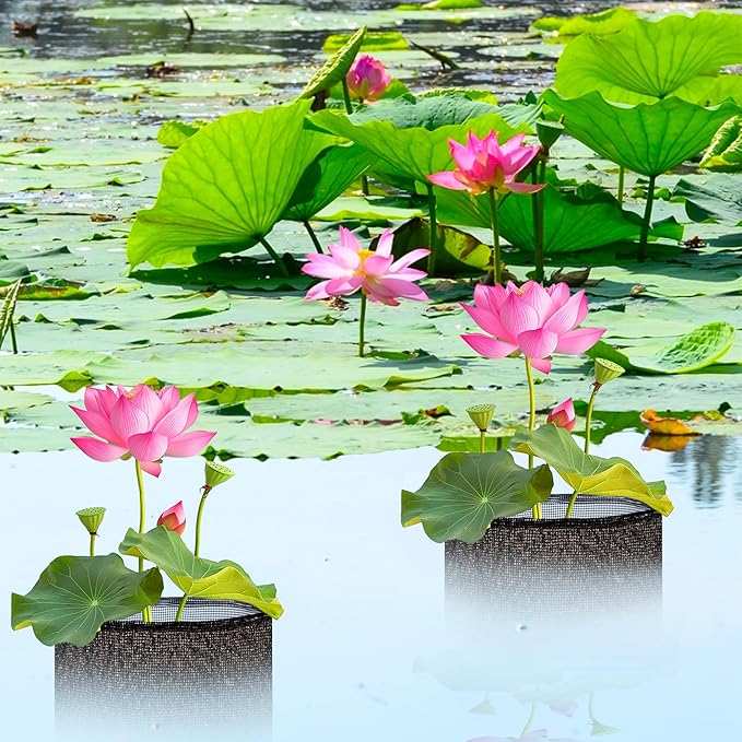 EBaokuup 4 Pcs Aquatic Pond Planting Bags-7.1" H x 7.2" Dia Reusable Mesh Water Garden Pond Plant Pot-Breathable Black Round Lily Plant Pots for Pond Bog Plant Garden Terrestrial Plant