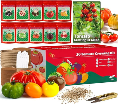 10 Pack Tomato Seeds for Planting - Heirloom Tomato Seeds for Indoor Outdoor Gardening - Natural Soil Disc, Pulp Cup, Plant Markers & Tools - Non GMO Vegetable Seed Set for Starter