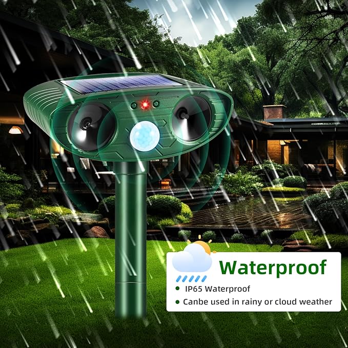 2026 Upgraded Solar Ultrasonic Animal Repellent Outdoor Cat Deer Repellent with Motion Sensor IP65 Waterproof Squirrel Raccoon Fortress Pro Keep Rodent Rabbit Dog Out of Yard Garden Farm,4 Pack