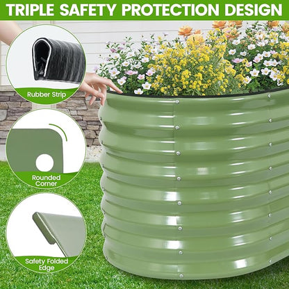 Galvanized Raised Garden Bed Outdoor 24'' Deep | Oval Metal Garden Beds with Easy Assembly & Planter Box for Planting Deep Root Vegetables Fruits Flowers, 4x2x2ft OliveGreen 2Pcs