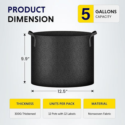 iPower 10 Pack 5 Gallon Grow Bags, Garden Planting Nonwoven Fabric Pots with Reinforced Handle, Heavy Duty and Aeration Planter Pot for Tomato, Fruits, Vegetables and Flowers, 10 Labels Included