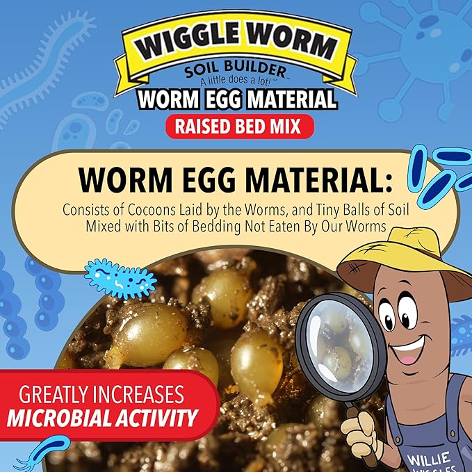 Raised Bed Mix, 40lbs - Organic Soil and Fertilizer for Container Gardening - Worm Egg Material Mixed with Odor Free Pure Worm Castings, Pack of 3