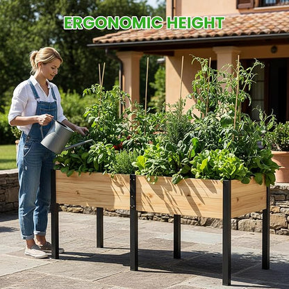 DoCred Raised Garden Bed, 70.9" x 22.8" x 31.5" Large Elevated Wooden Horticulture Planter Box with Metal Legs Standing Growing Bed Planter for Gardening, Balcony, Backyard, Patio