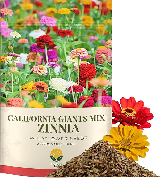 California Giants Zinnia Mix – 4,000+ Seeds – 1 oz Bulk Extra Large Resealable Packet – Premium Heirloom Zinnia elegans Seeds with Giant Blooms in Vibrant Colors