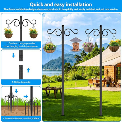 Adjustable Shepherd Hooks for Outdoor, 2 Pack 80 Inch 5 Prong Base Bird Two Sided Feeder Poles, Heavy Duty Shepherds Hook, Suitable for Garden in Hanging Flower Basket, Lantern, Bird Nests