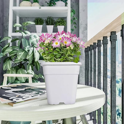 Square Planter Nursery Pots 0.63 Gallon Pots for Plants, Injection Molded Plastic Nursery Pots, Plant Container White 0.63 Gal 10-Pack