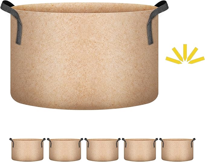 Simple Deluxe 5 Pack 15 Gallon Grow Bags, 300G Vegetable/Flower/Plant Fabric Pots with Handles, Heavy Duty Thickened Nonwoven Planting Bag with 5 Pcs Plant Labels