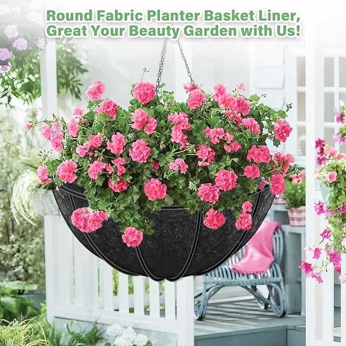 Riare 4 Pack 16 Inch Round Fabric Planter Basket Liner- Felt Hanging Basket Liners Replacement Coco Fiber Liner Alternative for Hanging Basket Flowers (Prevent Birds from Nesting)
