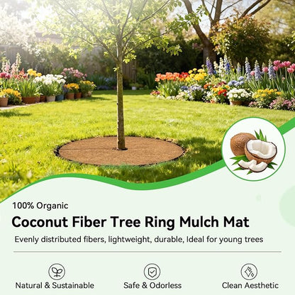 ZeeDix 6 Pack Coconut Fiber Mulch Ring, 24 Inch Coco Coir Tree Ring Mulch Mat, 100% Natural Tree Protector Mat Plant Cover Ring Coconut Coir Discs Tree Mats Mulch Rings for Indoor Outdoor Trees Plants