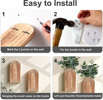 DREAMLOOM 2 Pack Wooden Wall Vases with Fake Plants, Wall Hanging Planters Boho Modern Farmhouse Indoor for Narrow Spaces Entryway Bathroom Home Office Decoration, Retro