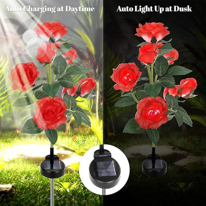 Solar Rose Lights Outdoor, 2 Pack Waterproof Color Changing LED Flower Lights, Solar Powered Garden Stakes for Yard, Patio, Pathway Decor - Artificial Floral Decorative Lighting