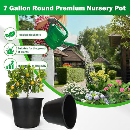 Nursery Pots with Drainage Holes Pack of 10 Pcs 7 Gallon and Plant Label Flexible Seedling Pots Seed Starting Planter for Indoor Outdoor Flowers Succulents Cactus