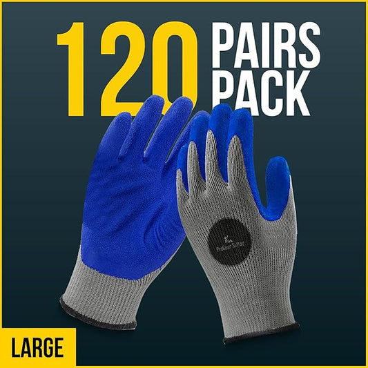 12 Pairs & 120 Pairs Blue Latex Coated, Gardening Gloves, Work Gloves, Double dipped, Textured Grip Gloves