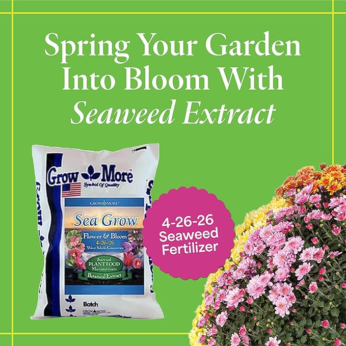 Grow More Sea Grow Flower & Bloom (4-26-26) - 25lbs of Seaweed Fertilizer for Plants - Water Soluble Fertilizer for Vegetables & Fruits - High Phosphorus Flower Food w/Seaweed Extract for Plants