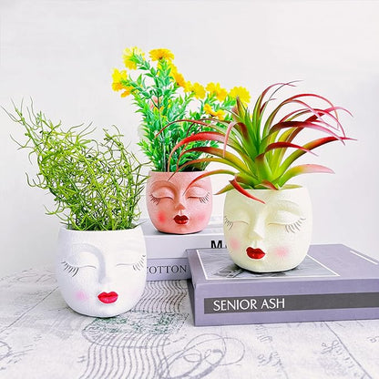 Handcrafted Head Planter Pot Lady Face Planters Cute Flower Pot for Succulent Funny Resin Head Face Planter with Drainage Lightweight Brown 1Pack