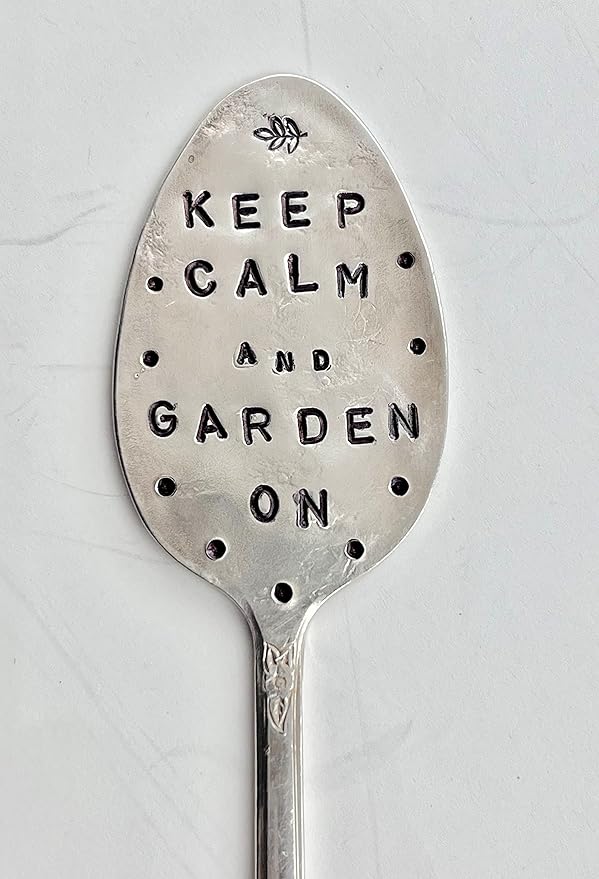 GARDEN MARKER Keep Calm and Garden On hand crafted Plant stake made from recycled Spoon makes a great gift