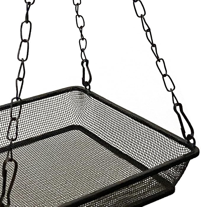 2 Pack Hanging Bird Feeder Tray Platform Metal Mesh Seed Tray for Bird Feeding Outdoor Garden Decoration for Backyard Attracting Wildbirds