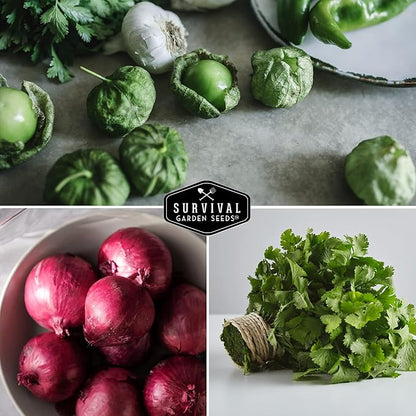 5 Variety Salsa Garden Seed Kit – Seeds for Planting Tomato, Tomatillo, Onion, Jalapeño & Cilantro | Non-GMO Heirloom Collection by Survival Garden Seeds