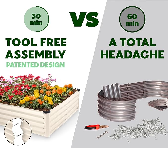 Plant & Plot Galvanized Raised Garden Beds Outdoor // 8×4×1 ft Planter Raised Beds for Gardening, Vegetables, Flowers // Large Metal Garden Box (White) // Patented Tool-Free Design