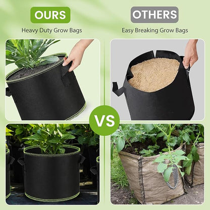 Grow Bags 10Pcs Heavy Duty 300G Fabric Pots for Plants,Thickened Nonwoven Garden Bags to Grow Vegetables,Large Nursery Pots,Tomato Grow Bags with Handles, Green Line Border (10 Gallons)