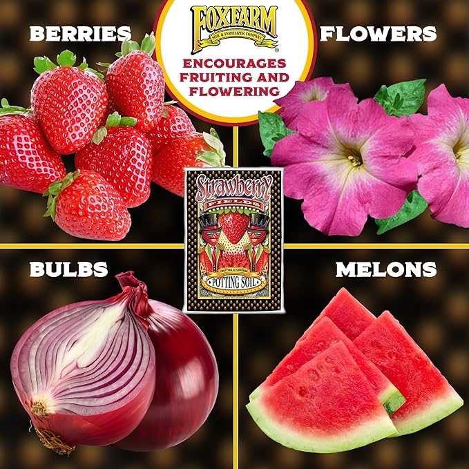 FoxFarm Strawberry Fields Fruiting & Flowering Potting Soil, 1.5 Cu.ft (Pack of 2) - Use to Increase Blooms, Fruits, and Berries - Made for Stages of Plants