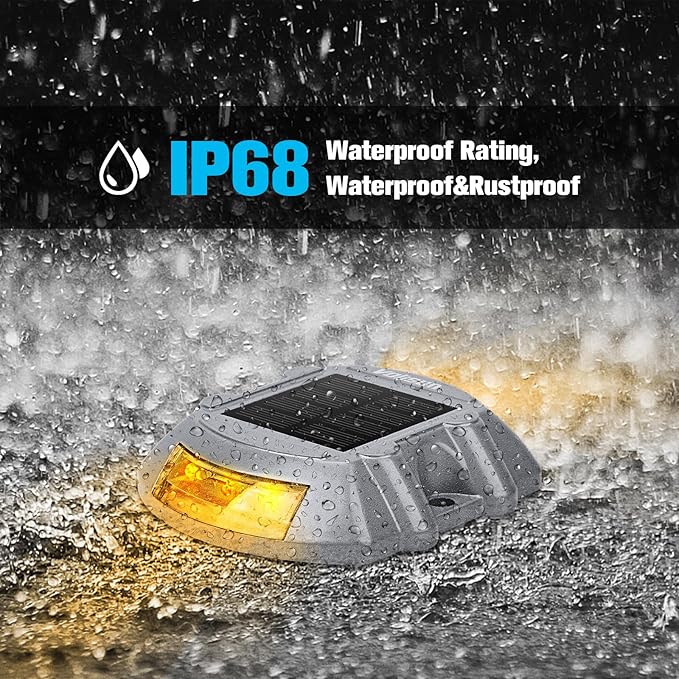 VOLISUN Solar Deck Lights Driveway Dock Lights, 8-Pack Led IP68 Waterproof Outdoor Warning Step Lights for Driveway Sidewalk Garden Pathway Yard(Warm White, Auto On/Off