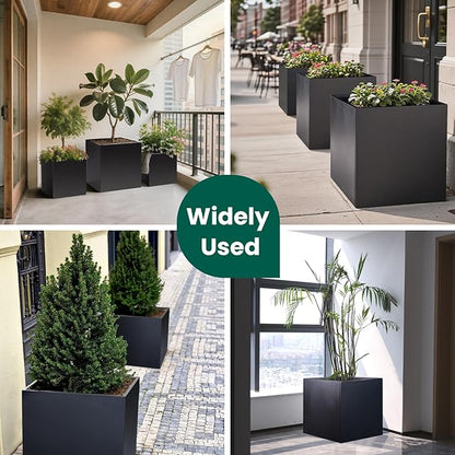 Galvanized Steel Planter Box Black Metal Planter 24Inch Large Square Indoor Outdoor Planters Cube Steel Heavy Duty Flower Pot Powder Coating Modern Commercial Residential for Patio, Yard, Garden
