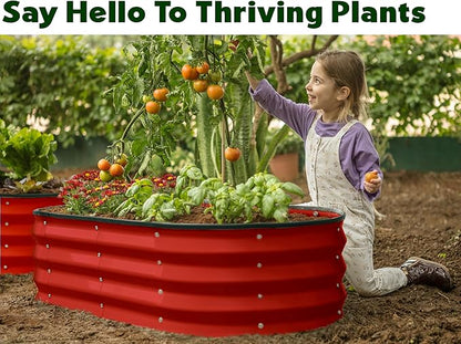 Plant & Plot Galvanized Raised Garden Beds Outdoor // 4×2×1 ft Planter Raised Beds for Gardening, Vegetables, Flowers // Large Metal Garden Box (Red)