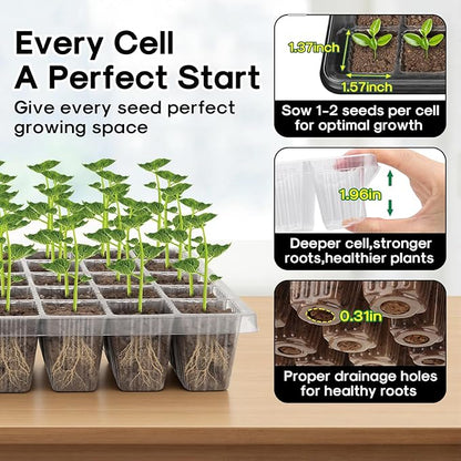BlumWay Seed Starter Tray with Grow Light,2 Pack 80 Cells Seedling Tray Kit with Humidity Dome/Indoor Plant Starter Kit, Adjustable Brightness Plant Germination Trays-Black