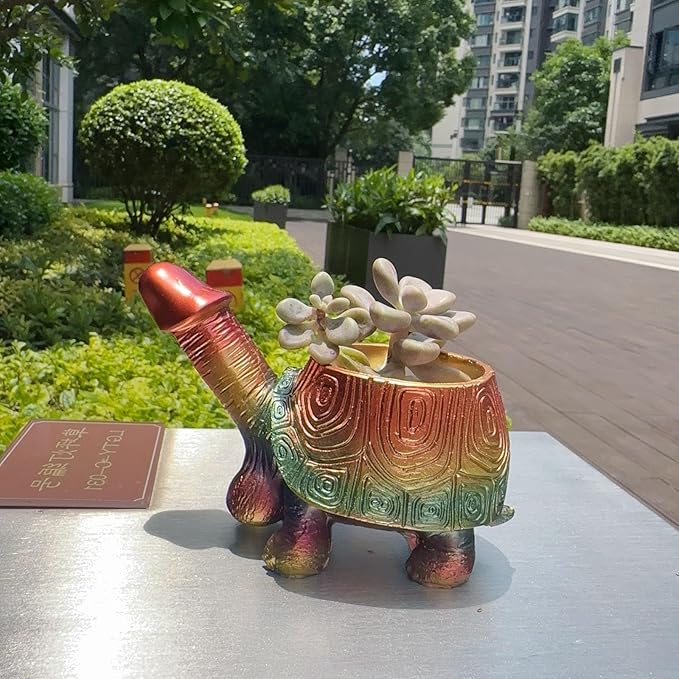 Turtle Planter Penis Pot Penis Planter Turtle Flower Pot Mischievous Joke Garden Decoration Funny's Gift (Tortoise)