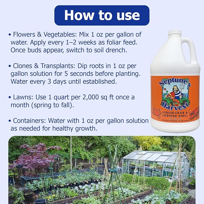 Neptune’s Harvest Organic Crab & Lobster Shell Multi-Purpose Liquid Fertilizer (2-0-2) - 1 Gallon Bottle - Rich in Nutrients Soil Fertilizer - Plant Food for Lawns, Gardens, and Vegetables