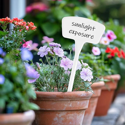 Plant Labels 60 Pcs Yuanling Plant Markers Large Plastic Plant Tags T-Type Waterproof Garden Labels for Outdoor Indoor Potted Plants Flowers Seeds Herbs Belt Garden Marker Pen (White)