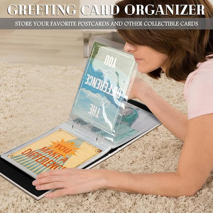 Spiareal Greeting Card Organizer Set Greeting Card Holder 6 x 8 Inches 100 Pages Stamping Binder Album Display Organization Storage for Memory Greetings Photo Gift