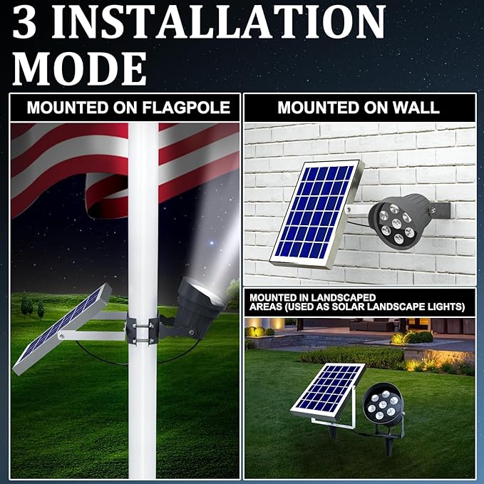 Ofuray Solar Flag Pole Light Outdoor,Dimmable Brightest Flag Pole Light Solar Powered, American Flag Coverage Led Solar Flag Pole Lights Outdoor Dusk to Dawn fit 1.5''-4'' Flagpole for House