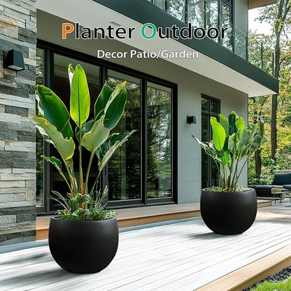 Ball Concrete Planter Outdoor Indoor, Large Tall Cement Plant Pots for Trees Flowers (Black, 18 inch)