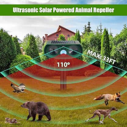 Ultrasonic Animal Repeller Outdoor Solar Deer Repellent Devices Waterproof, Motion Activated Animal Deterrent Devices to Scare Cat Squirrel Rabbit Raccoon Skunk for Yard Garden,4 Pack