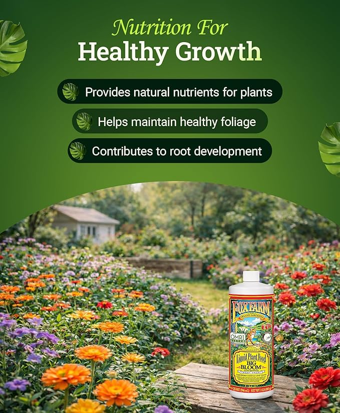 Fox Farm Big Bloom Liquid Plant Food - Organic Bloom Fertilizer for Flowering & Fruiting Plants, Contains Earthworm Castings & Bat Guano - Supports All Stages of Plant Growth - 0-0.5-0.7 NPK, 1 Quart