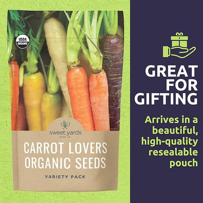 Organic Carrot Seeds Variety Pack - 5 Individual Packs - 2026 Season - Nantes, Little Finger, Dragon, Solar Yellow and More! for Indoor & Outdoor Planting (Non-GMO, Certified Organic)