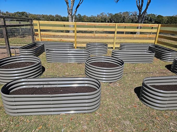 A ANLEOLIFE 6 Set Heart-Shaped Galvanized Raised Garden Beds Outdoor,81x81x18in Large Metal Planter Box for Planting Vegetables Flowers Herb, Anti-Rust & Easy-Setup, Quartz Grey