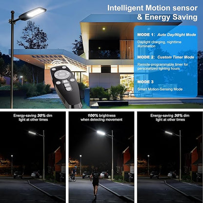 7000W Solar Street Lights Outdoor Waterproof IP66 , Heavy Duty Solar Powered LED Flood Light, Commercial Parking Lot Dusk to Dawn, 7000K Motion Sensor with Remote Control Garage, Pathway 2 Pack
