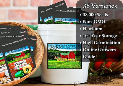 Personal Seed Vault - 38,000+ Survival Seeds, 36 Popular Varieties + Online Growing Guide by B&KM Farms