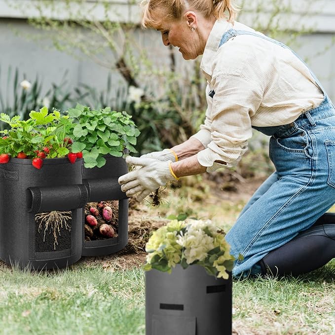 12 Pack 7 Gallon Potato Grow Bags, Heavy Duty Nonwoven Fabric Garden Planting Bag Plant Container with Flap and Handles, Aeration Fabric Pots for Growing Vegetable, Fruits and Flowers