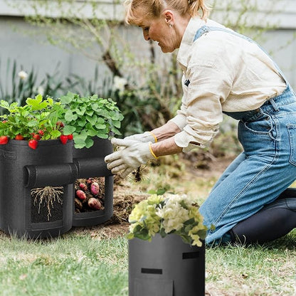 12 Pack 7 Gallon Potato Grow Bags, Heavy Duty Nonwoven Fabric Garden Planting Bag Plant Container with Flap and Handles, Aeration Fabric Pots for Growing Vegetable, Fruits and Flowers