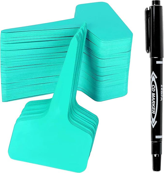 Plant Labels Tags 200Pcs T-Type Plant Markers Plastic Plant Label Garden Labels Tags Plant Labels for Outdoor Garden Waterproof Plant Label Identification Stakes with Permanent Marking Pen (Green)