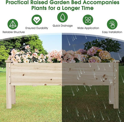 HAPPYGRILL Raised Garden Bed, Wood Planter Box with Legs, 5 Drainage Holes, Elevated Garden Bed for Vegetables Flowers, Outdoor Plant Container for Yard Garden
