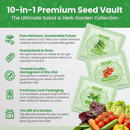 10 Heirloom Seeds Variety Pack - 3200+ Non-GMO Seeds for Planting Vegetables, Indoor Outdoor Garden Seed Starter Kit, Easter Unique Gift for Mother, Women, Mom, Friend, Her