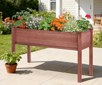 48×24×30 Inch Raised Garden Bed with Legs, Solid Wood Elevated Planter Box Stand with Liner for Outdoor, Backyard, Patio, Balcony